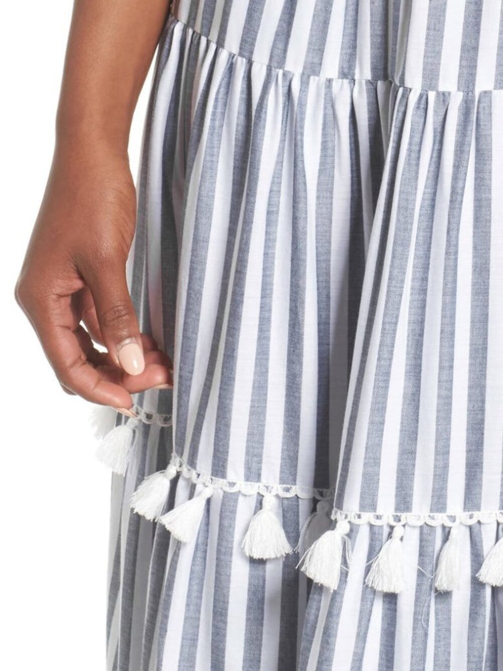 Eliza J - Tiered Tassel Fringe Cotton Maxi Dress - Picture 4 of 9